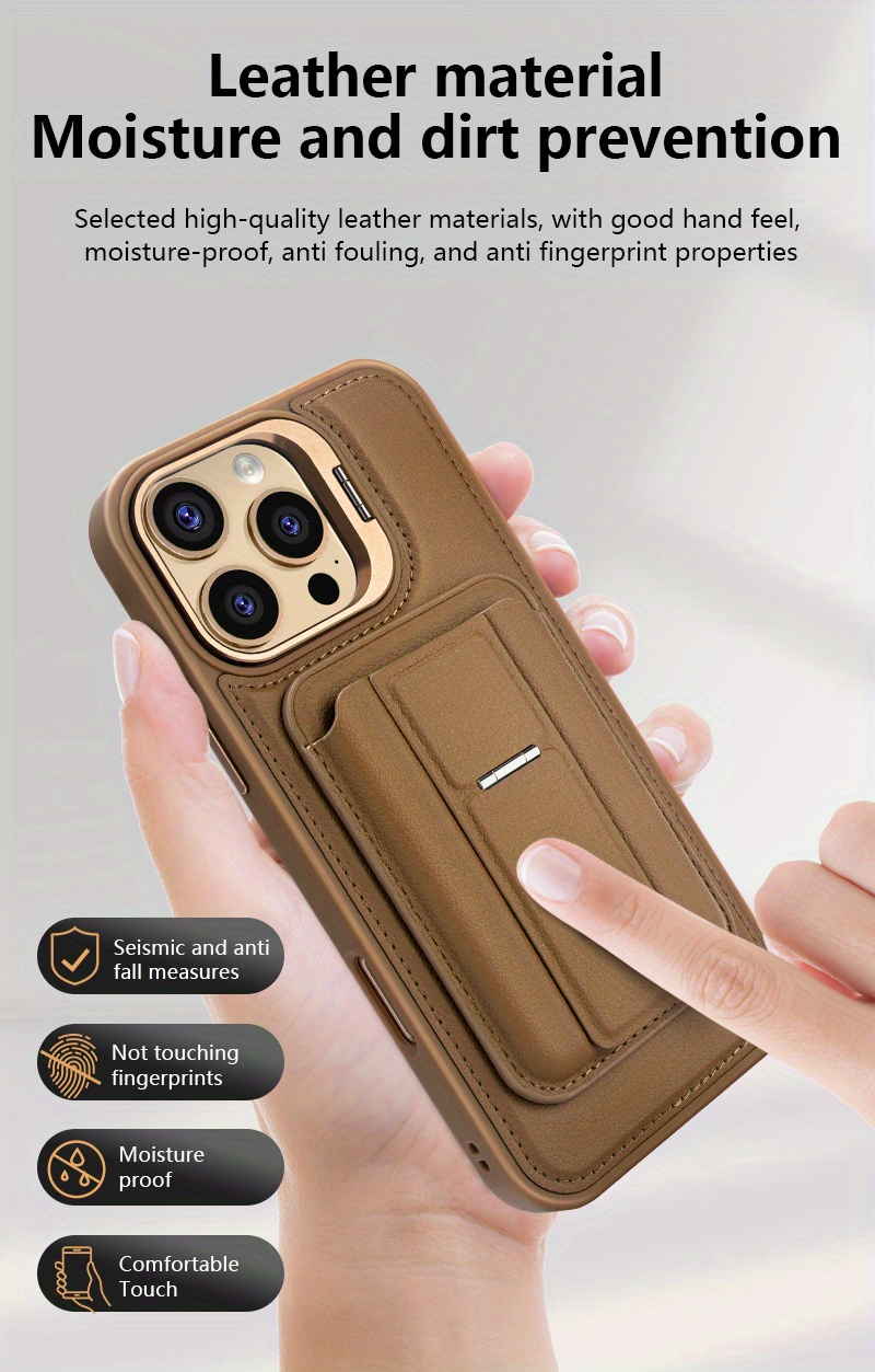 Phone Case: for iPhone 16 New Genuine Leather Card Slot Wallet Case with Stand, Magnetic Closure, Stylish Business Design for 16 Pro Max, Comfortable Feel, High-Quality Texture, Lightweight, Practical, Durable, Portable, with Lens Frame Stand