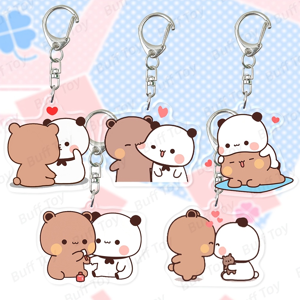 TEMU 2d Flat, 2-d Flat 5pcs Cartoon Couple Bear Keychain, Cute Acrylic Backpack Charm, Gift For Best Friend, Versatile Daily Bag Accessory, 2d Flat