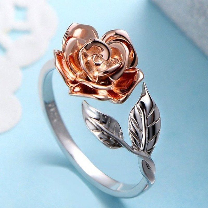 

Elegant Rose & Flower Adjustable Ring With Zirconia Accents - Alloy