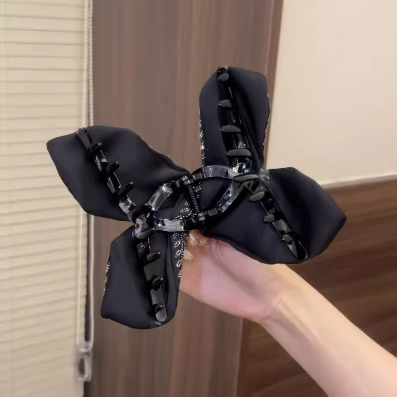 1pc Strong Hair Claw Clip - for Thick Hair Black Big Size - Non Slip Acrylic Clip Vintage - Sparkle Stones Wheat Hair Accessory