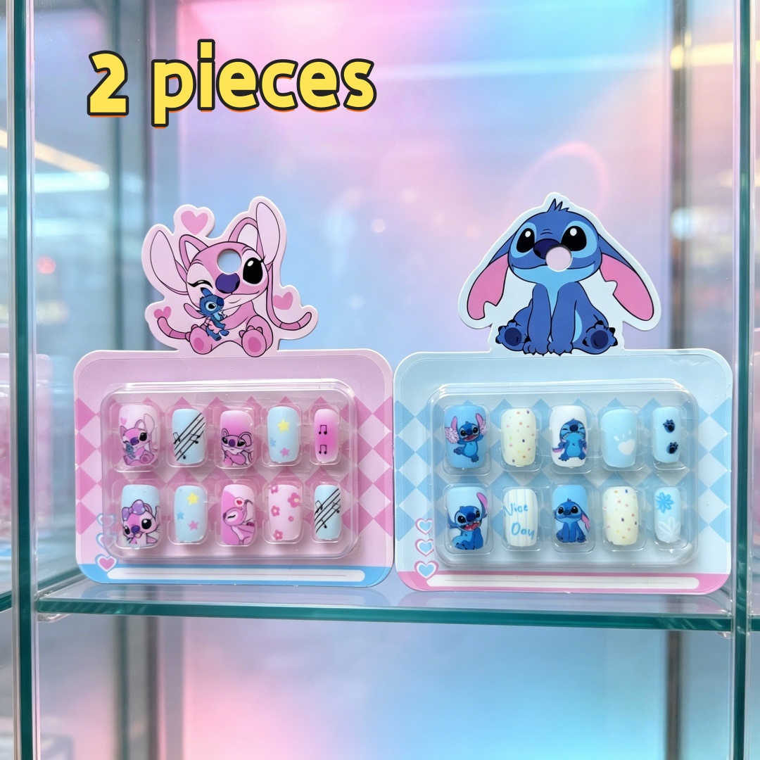 Image of 2pcs Stitch And Cartoon Nail Stickers, Decorative Nail Art, Artistic Decorations, Suitable For Birthday Parties, Daily Use, And Festival Gatherings