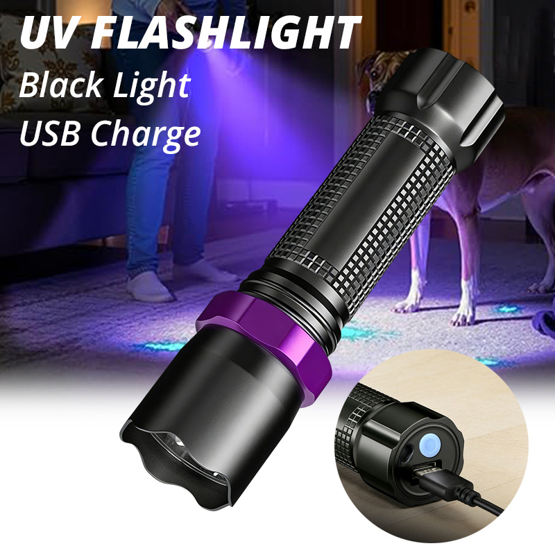 1pc UV Flashlight, Ultraviolet Torch, LED Black Light, USB Rechargeable  Handheld Light, Portable Work Light, Pet Urine Detection, Ideal for Hotel  Cleaning * Urine Stain * Fishing * Lighting