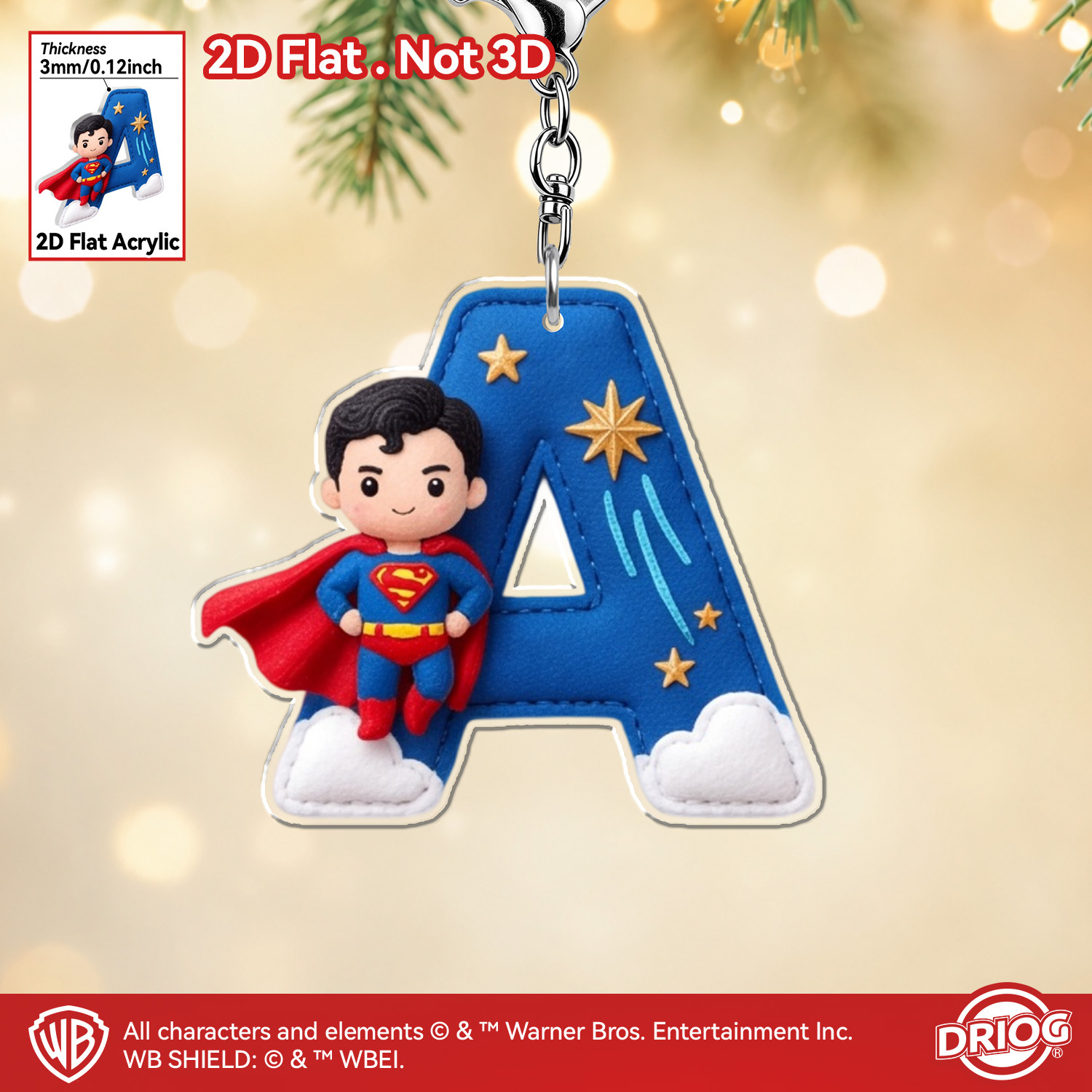 TEMU 2d Flat, Cute Superman Acrylic Letter Keychain—an Keychain And Gift Designed For Fans, Home/office Decoration, Christmas Tree Toppers, Christmas