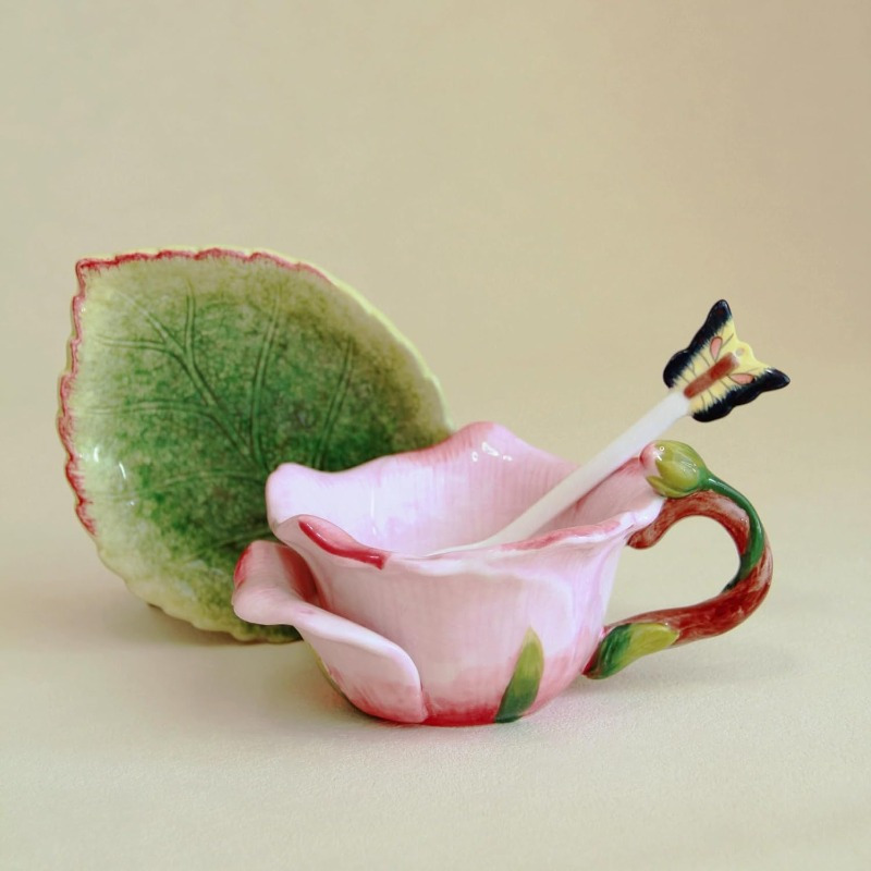1pc elegant floral tea cup and saucer set hand painted   for lotus leaf   non toxic ceramic   matching spoon for coffee tea home decor birthday anniversary gift for women bridal shower present vintage floral tableware teacup set porcelain tea cup cups for tea teacup tea sets coffee tableware decorative teacup handcrafted pottery   porcelain Product details 2