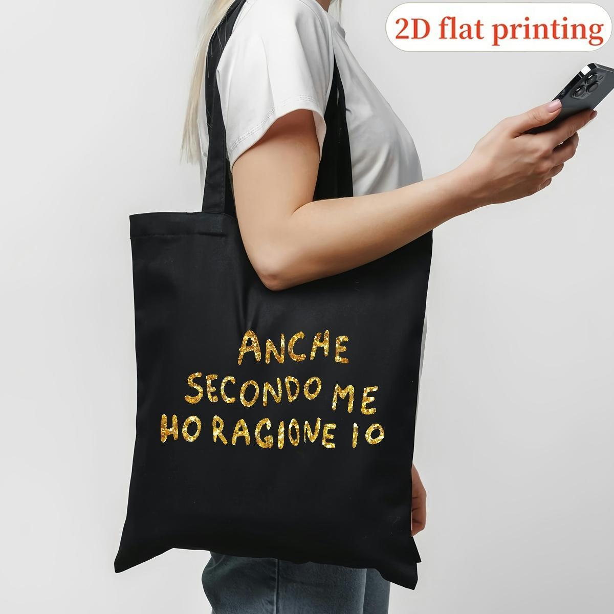 TEMU 2d Flat Printing 1pc, Women's Tote Bag- According To Me I Italian , Black Very Suitable For Christmas, Halloween, Thanksgiving, Spring Festival,