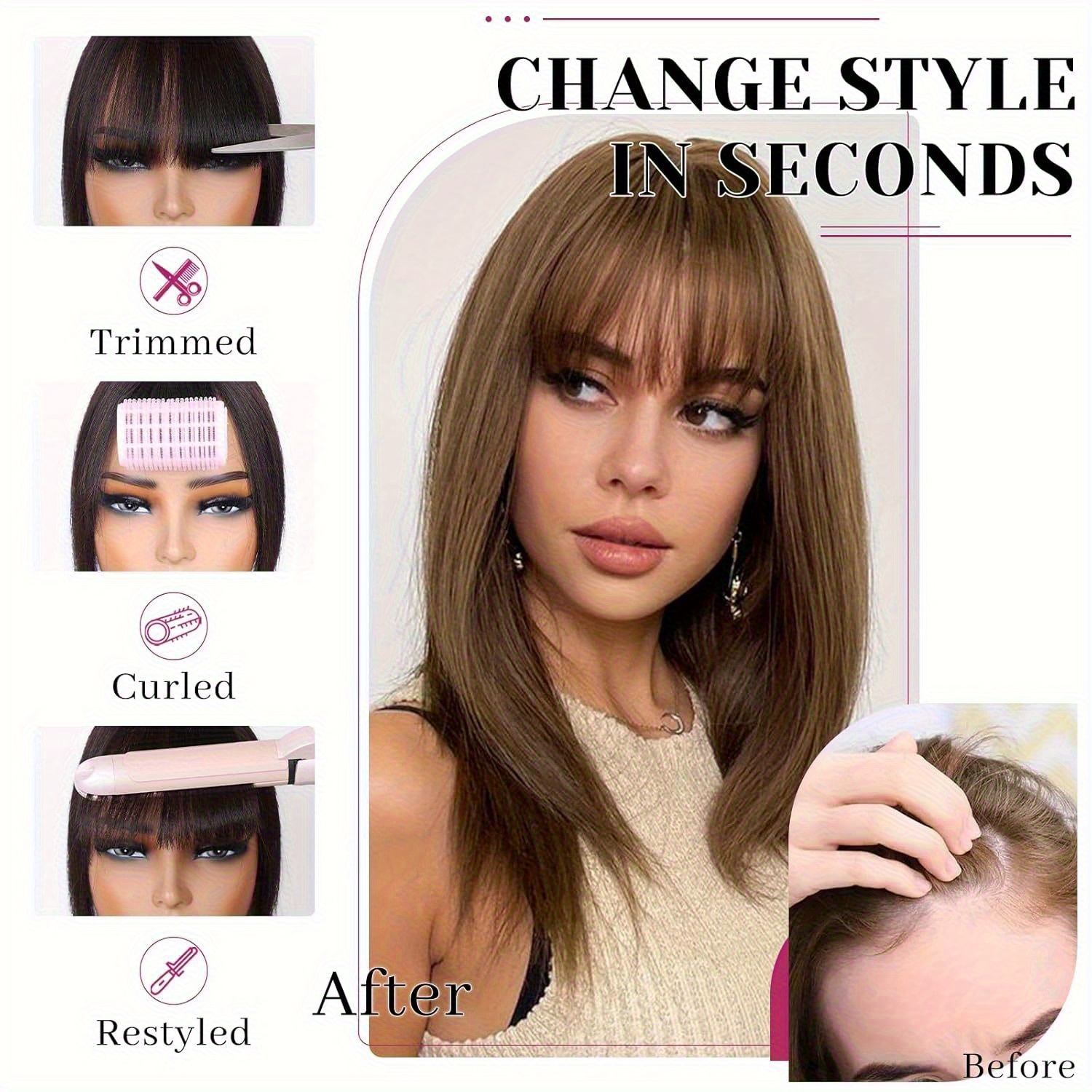 8 10 inch invisible human hair base toppers 100 human hair topper with bangs lightweight hair pieces for women with thinning hair 30 color womens clip on   straight hair invisible topper   toppe details 7