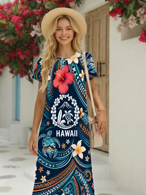 casual hawaiian dresses Elastic Waist Sleeveless Dress Orchid Pua Navy / M Easily pair with high heels Amidoa Summer Beach Dresses for