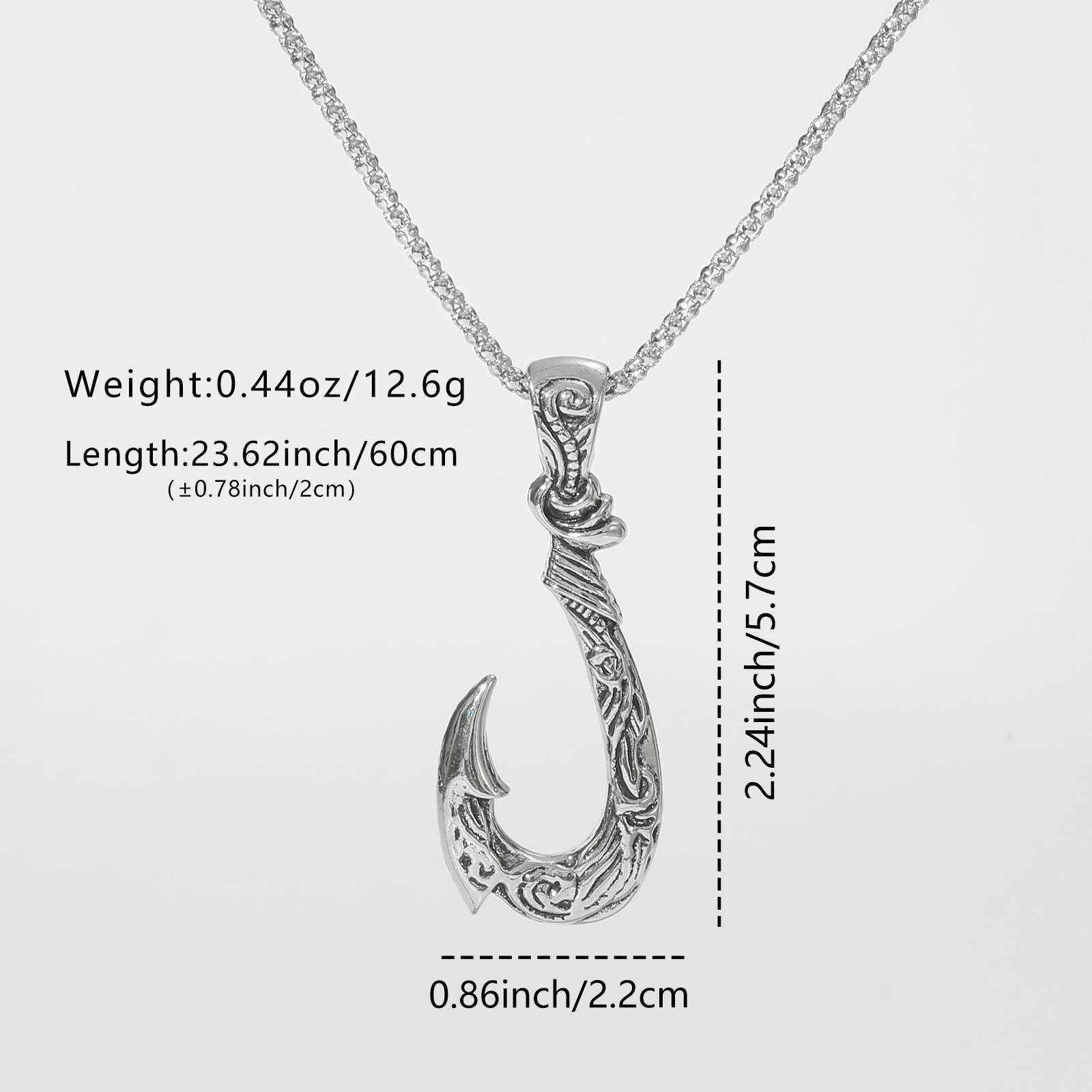 Image of Lnchran 1pc Men's Vintage Engraved Fish Hook Pendant Necklace 316l 316l 316l Stainless Steel Silvery Outdoor Unique Jewelry