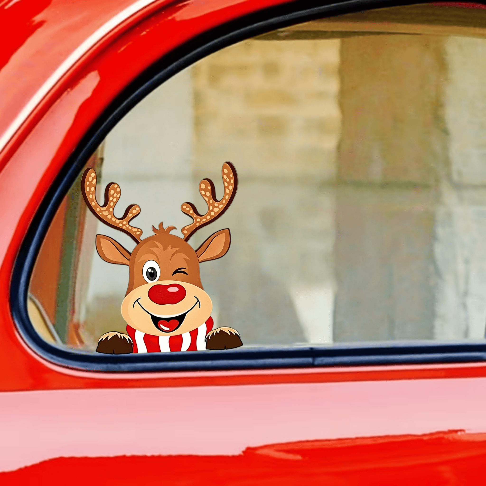 TEMU 2d Flat, Car Stickers, 1pc 2d Flat Pattern, Peeking Window Christmas Reindeer Car Sticker, Rear Window Christmas Holiday Decorative Decal, Gift,