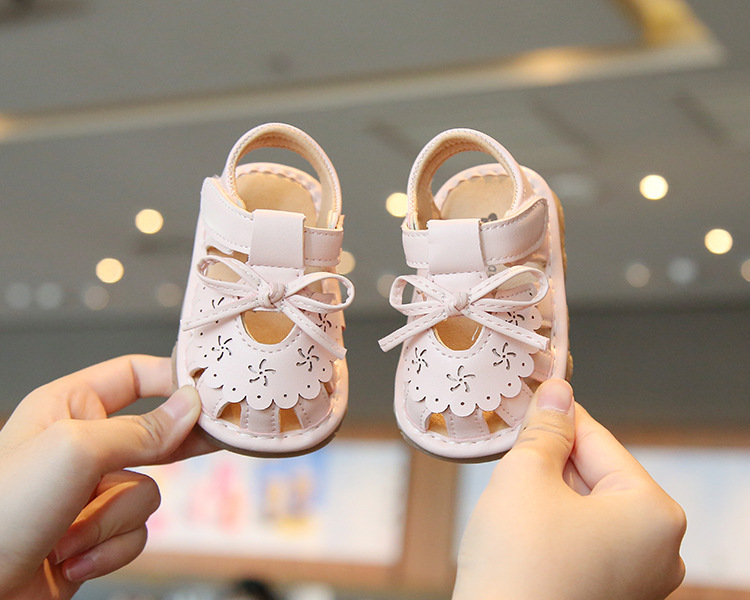 Adorable Floral Baby Toddler Girls' Sandals Soft Sole, Breathable,  Light Pink Beige with Bow Flower Cut-Outs Summer Toddler Shoes