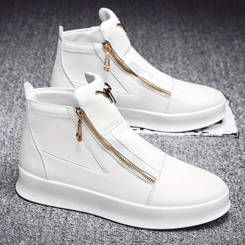 Chaonan British Style Joker High-Top Shoes - Double Zipper Closure, PU Upper & Slip-Resistant Rubber Sole, All-Season Urban Sneakers for Men & Women - Formal & Casual Events (Black), Versatile Footwear, Sleek Design, Durable Construction, Unisex Footwear, Fashion Enthusiasts