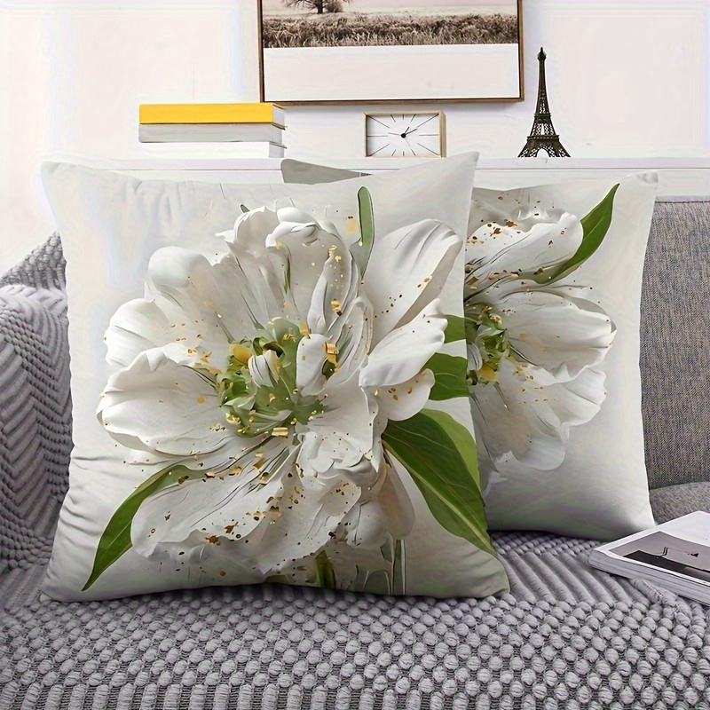 TEMU 2pcs Elegant Lily Pattern Printed Pillowcases, Cushion Covers With Zipper Closure, Single-sided Print, Multiple Sizes , Suitable For Living Room