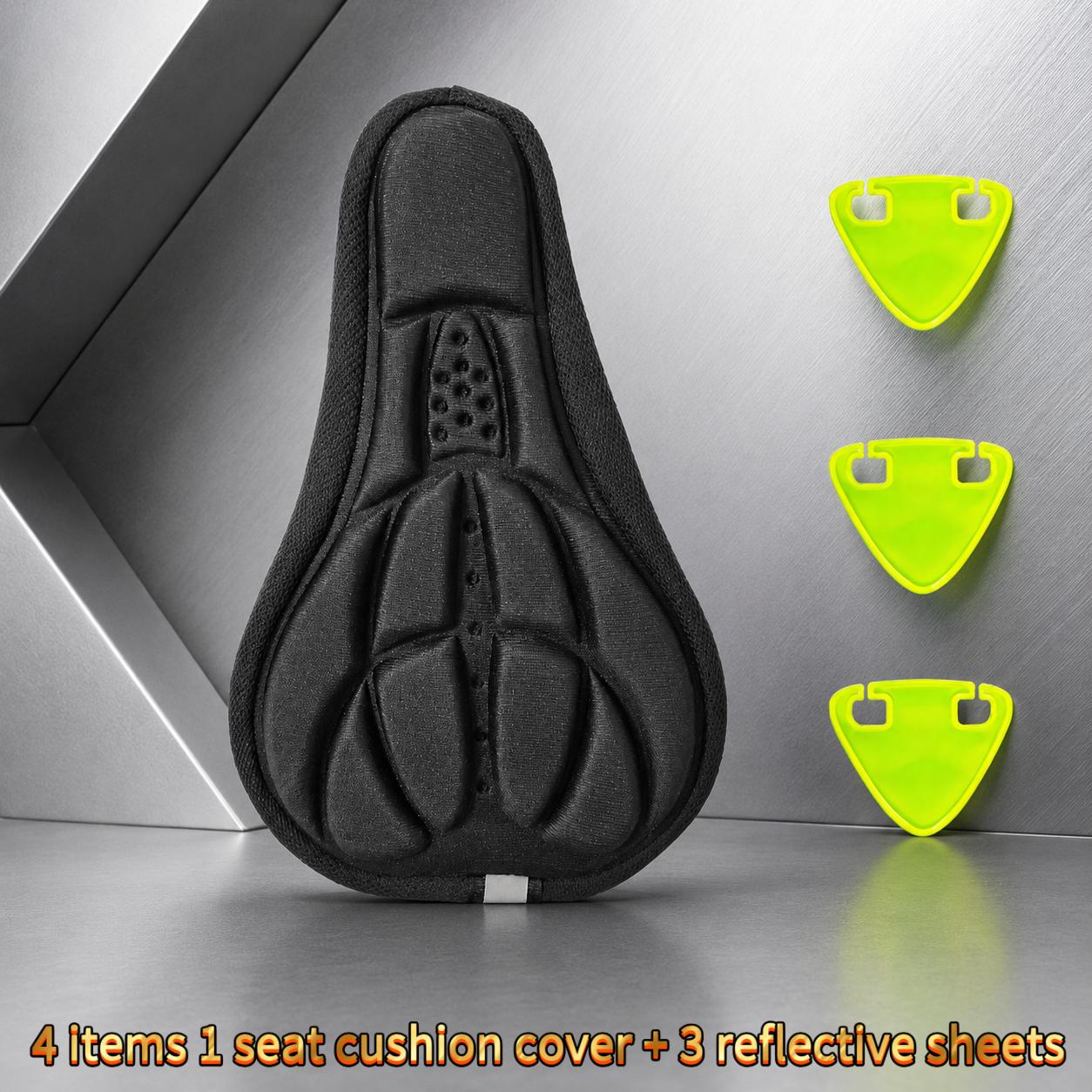 TEMU 4pcs 1pc Bicycle Seat Cushion Cover And 3pcs Reflectors, Night Reflective Cycling Safety Additions, Shock-absorbing Breathable Soft Foam Cushion
