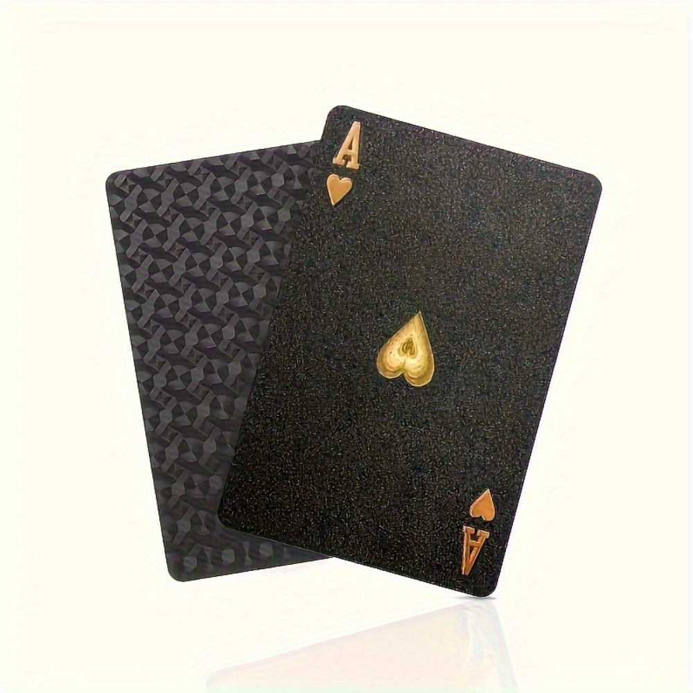 Image of Durable Waterproof Black Playing Cards With Golden Lettering & - Flexible Plastic Material, Includes Sturdy Storage Box - Perfect For Parties, Halloween, Thanksgiving, And Christmas Gifts