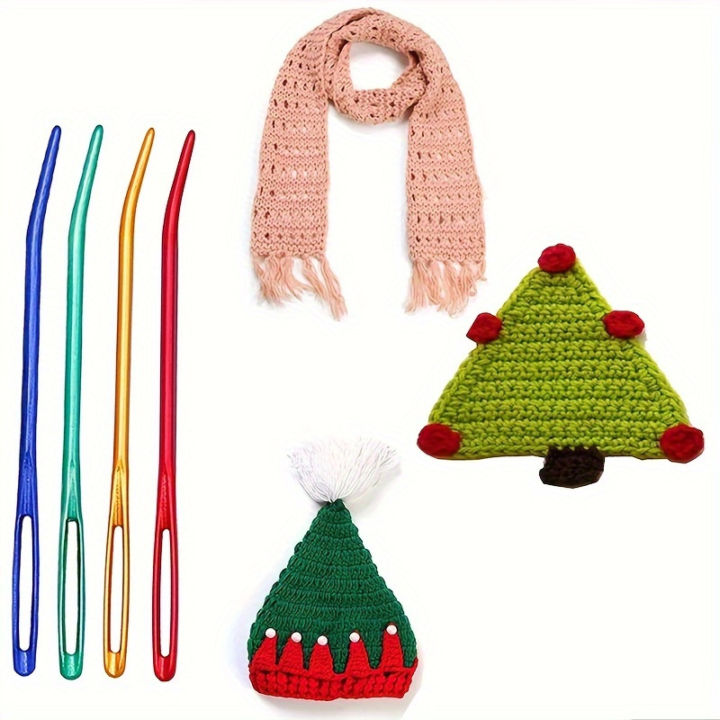 TEMU 4pcs Knitting Crochet Tool Set, Large Eye Yarn Sewing Needles, Colorful Curved & Straight Needles Combo, Craft Kit For Adult Beginners (random