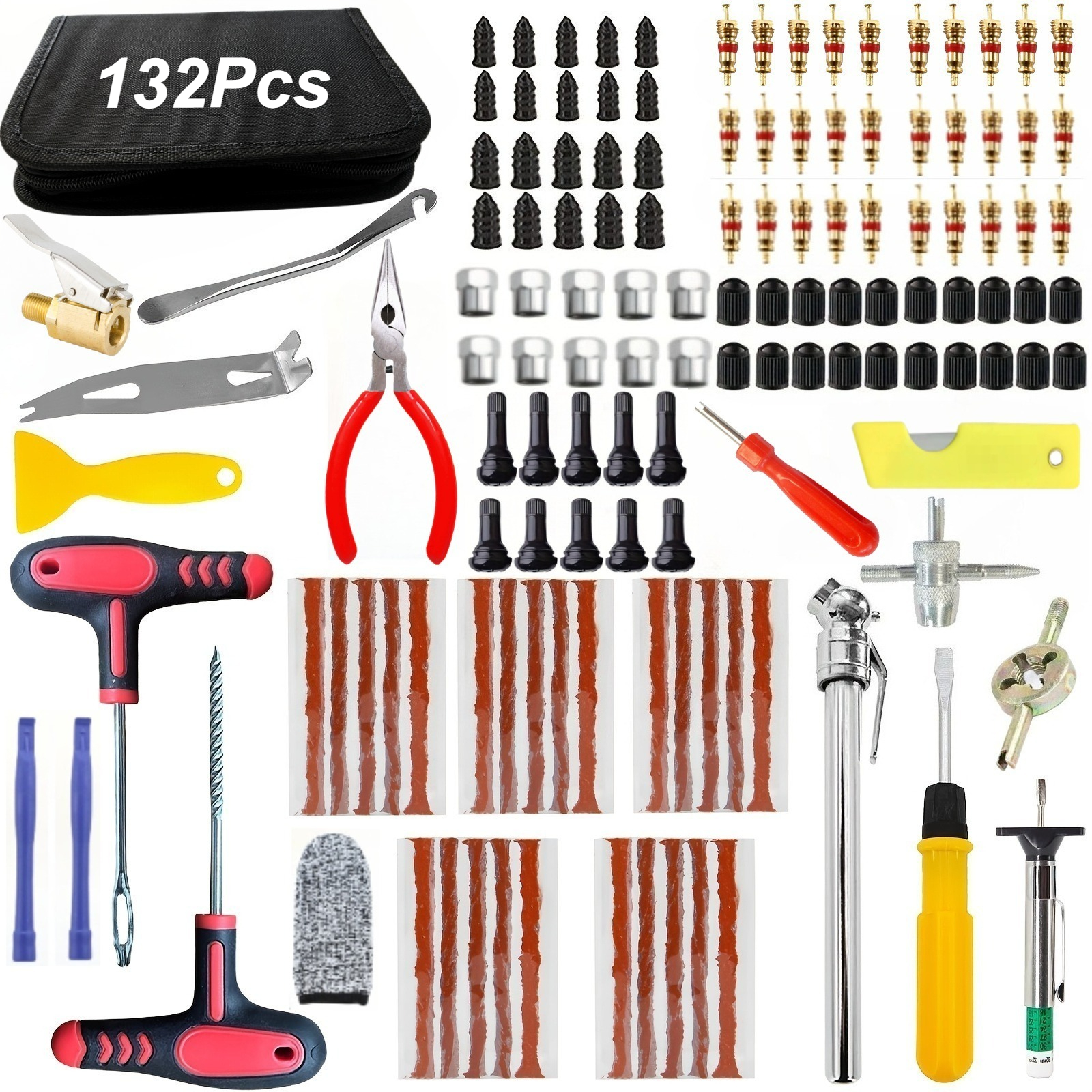 TEMU Kit de réparation de pneus universel robuste, ensemble d'outils d'urgence pour crevaison de pneus tube avec outils à poignée en T, bouchons en