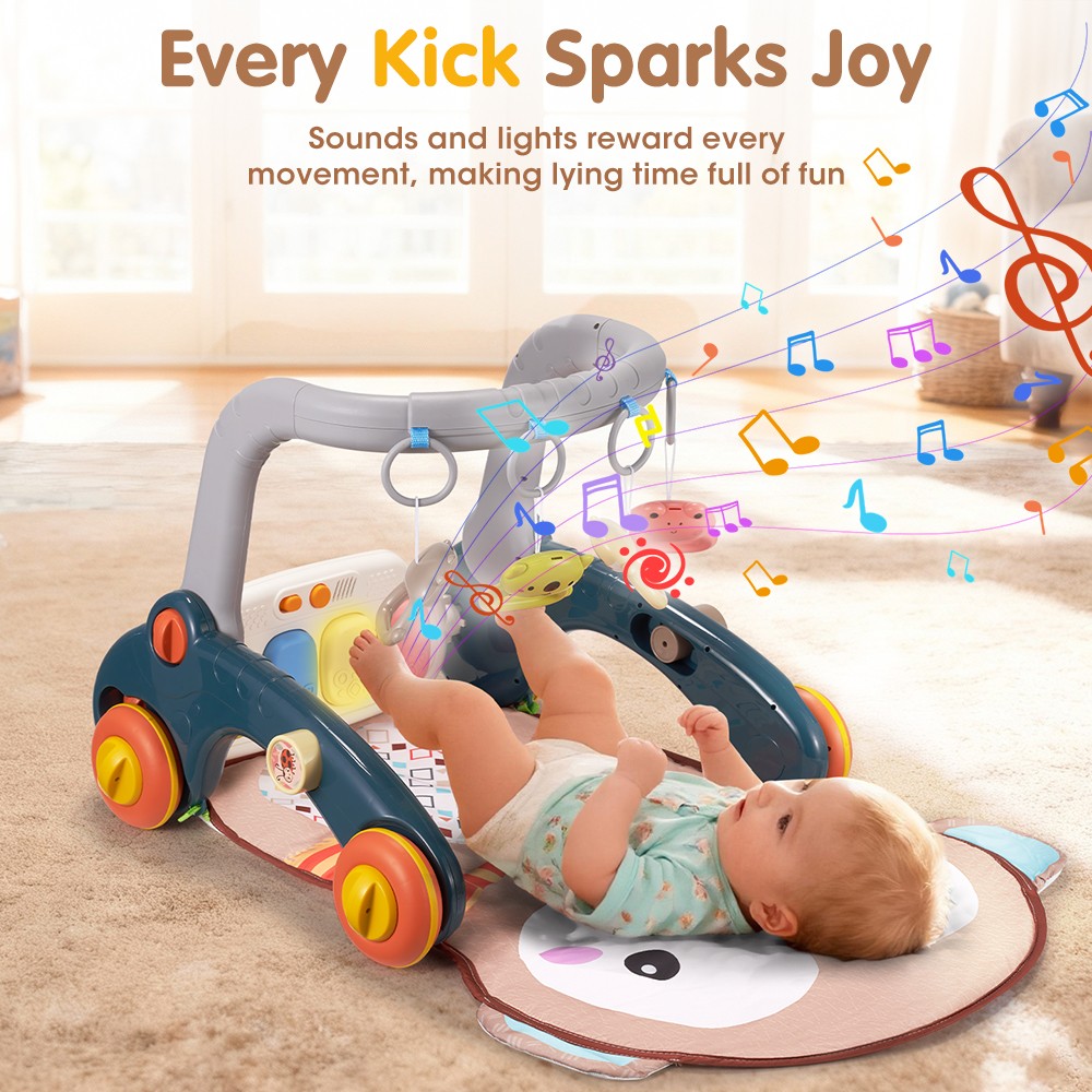 7-in-1 Baby Play Mat, Kick And Play Piano Gym with Portable Musical Toy, Adorable Animal-Themed Baby Play Gym, Tummy Time Mat Promote Motor Skills & Sensory Development Mat for Newborn Baby, Green, Blue, Pink, Yellow, Baby Play Mat Activity Center - Image 6