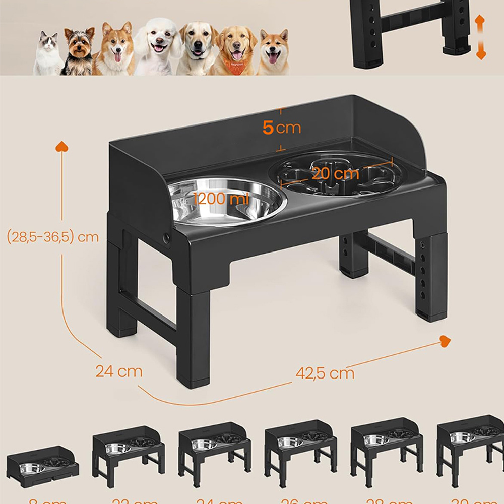 Versatile Pet Feeding Station With Height And Tilt Adjustability - With 2 Stainless Steel Bowls (includes 1 Slow-feeding Bowl), Perfect Gift Option