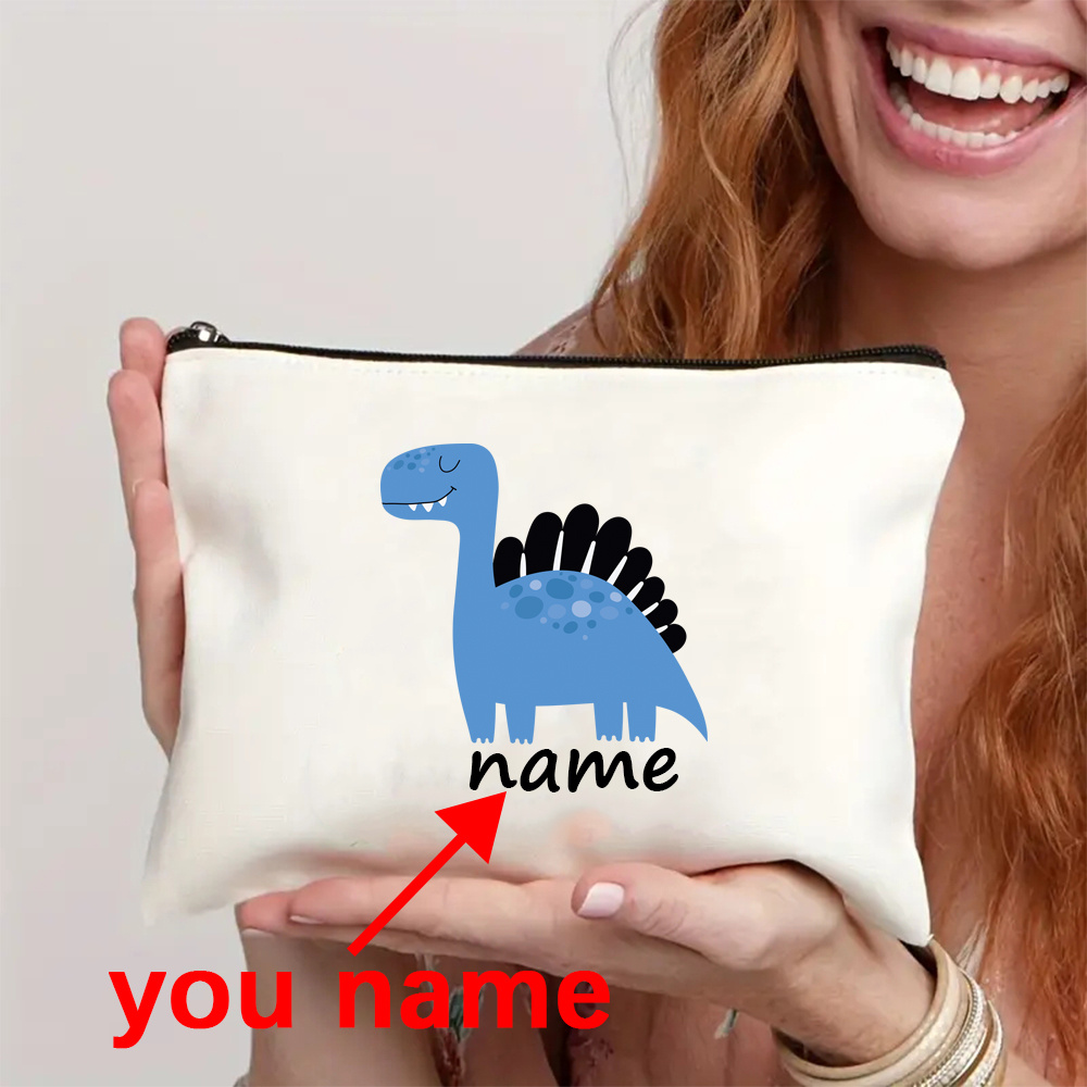 TEMU Diy Personalized Artistic Name Lettering, Cute Dinosaur Pattern Print Storage Bag - For And , Foldable Daily Commute Storage Bag, Large Capacity