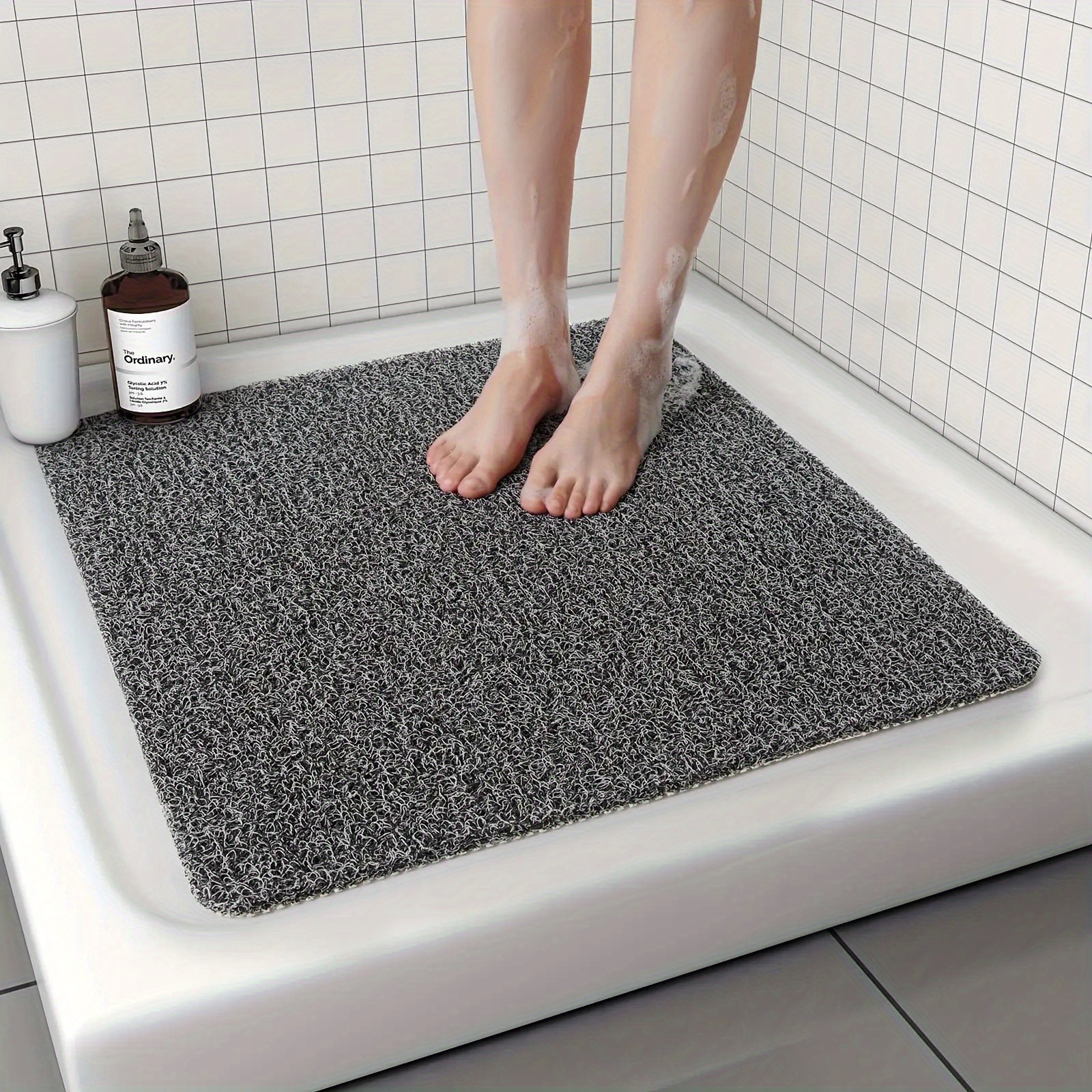 TEMU 1pc High Quality Non-slip Bath Mat With Foaming Loofah Base - Pvc Shower Mat, Bath For &bath Mat - Foaming Loofah Base Shower Mat,