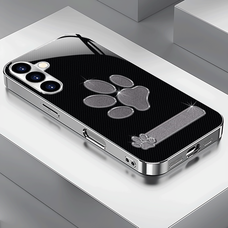 TEMU Phone Case - Premium Metal Cat Paw Print Texture Electroplated Silver Phone Case For Galaxy S25/s24/s23/s22/s21/s20/note