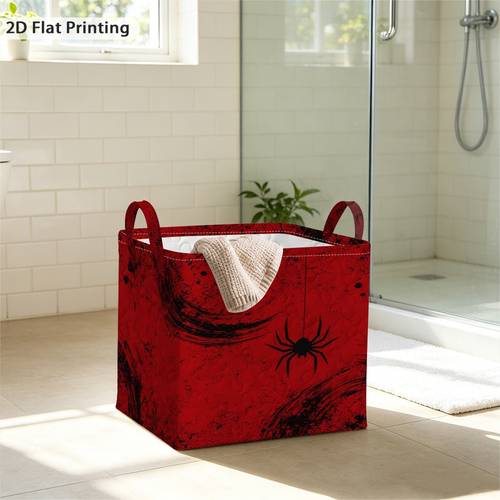 (impressão 2d) 1pç cesto de roupa quadrado acolchoado com de de halloween, alças de transporte confortáveis, estrutura superior de ferro, para classificação de roupas, cesto dobrável para organização de armário, 2d, cestos de prateleira