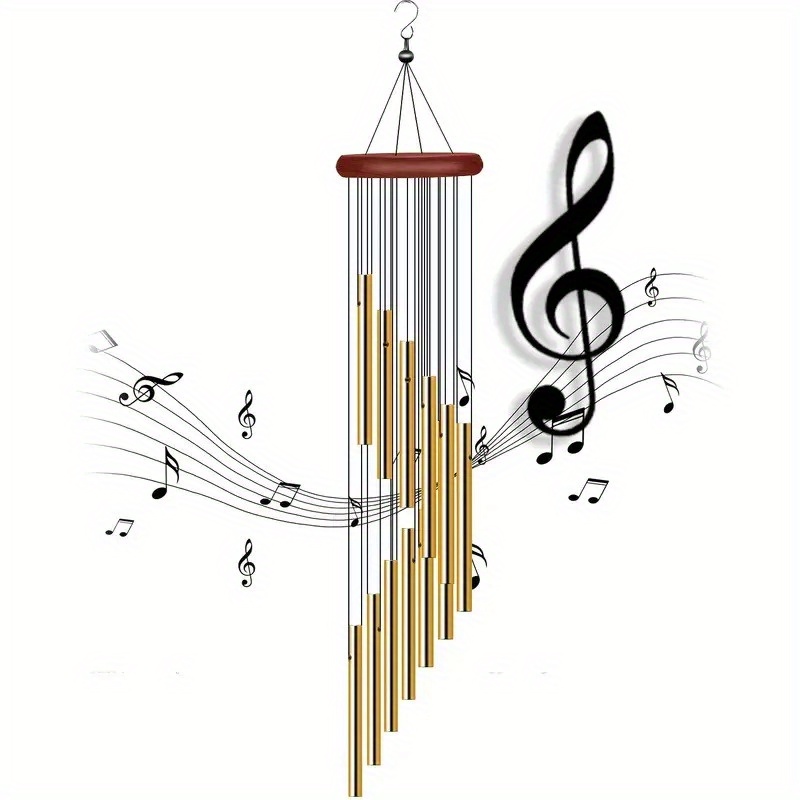 E-shop 12 Metall Aluminium Rohr Wind Chimes mit Haken - Elegantes Gold & Silber Design, Outdoor Garten Dekoration für Zuhause, Hochzeit, Party,