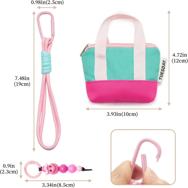 TEMU Juego de 3 piezas de neceser organizador protector para auriculares y bolso de Dopamine, y tarjetero