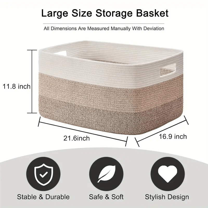 Woven Rope Basket with Handles, Multi-Purpose Organizer for Home