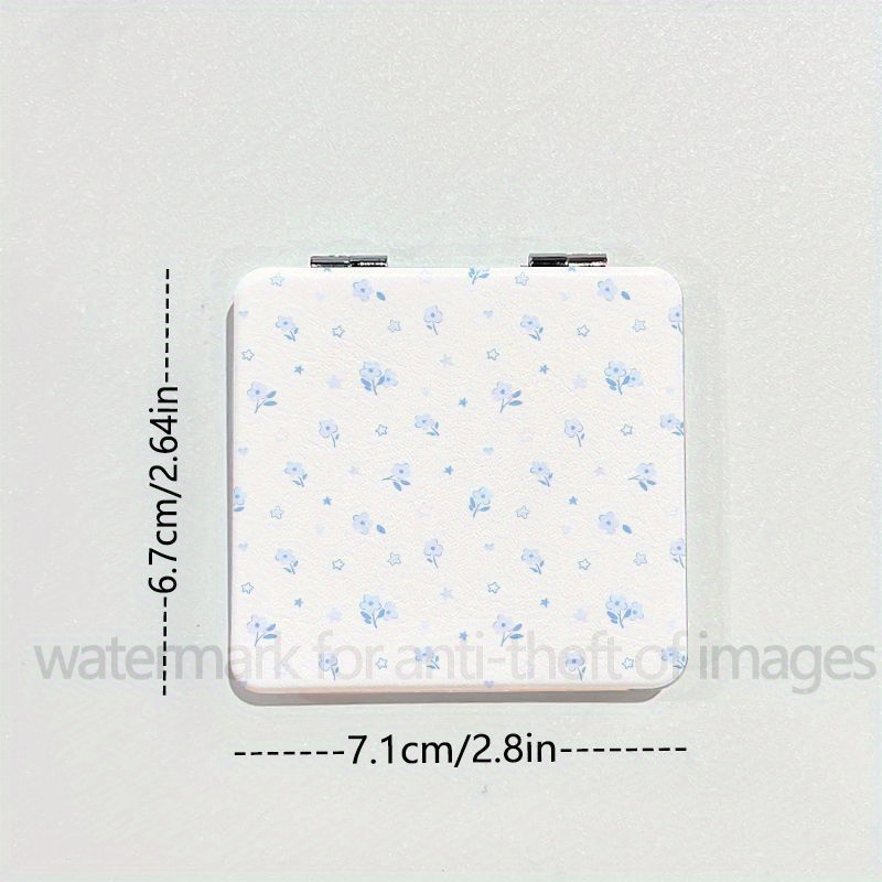 Light Blue Mini Floral Portable Hand Mirror