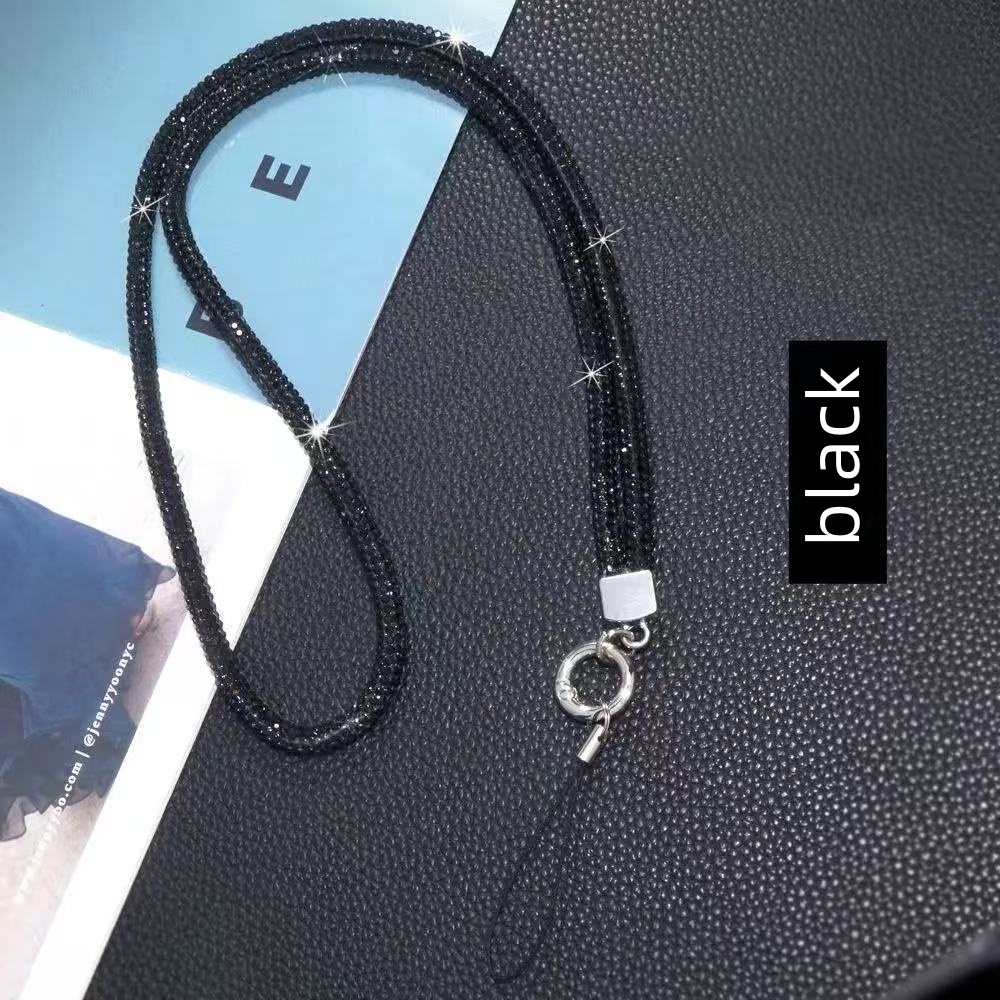 TEMU Stylish Rhinestone Phone Lanyard With Clip Ring Rope & Shining Stones - Neck Strap Suitable For Smartphones, Tablets, For Outside Use, Gym,