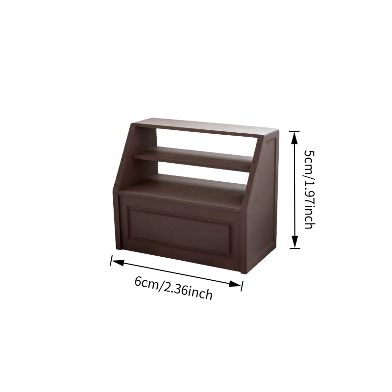 TEMU 1pc Miniature Shop Display Cabinet Model, Mini Dark Brown Display Rack, Simulated Slanted Multi Layer Counter Shelf, . Suitable For Diy