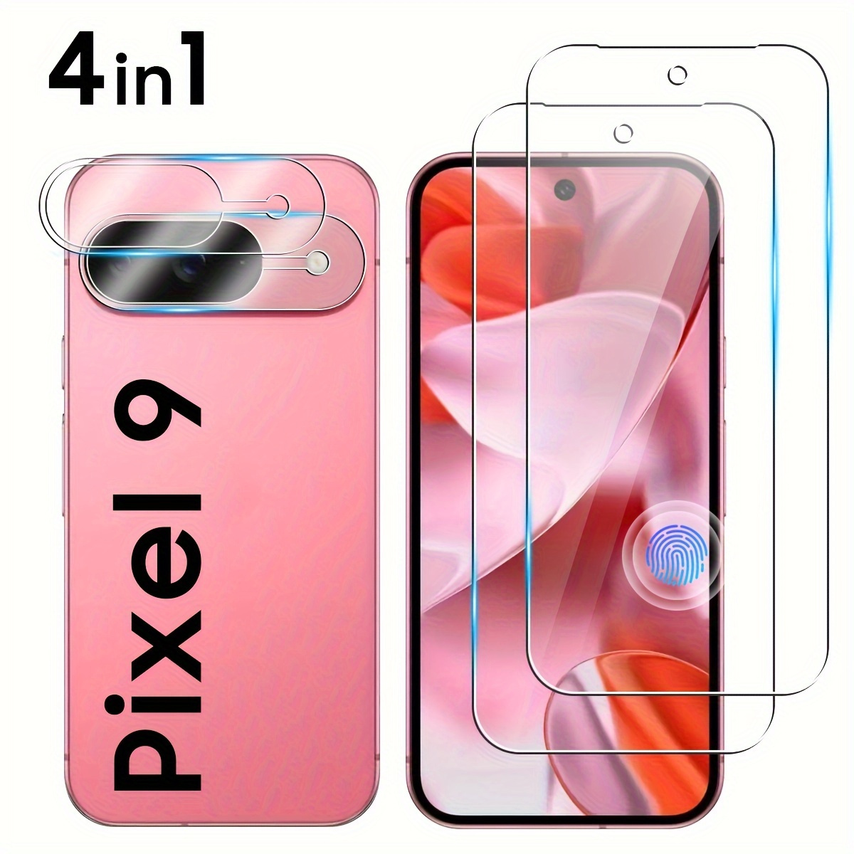 2+2pcs Tempered Glass Screen Protector For Google Pixel 9/8/7/6/5, Full Coverage 9h Film, Scratch-resistant, Bubble-free, With Camera Lens Protector