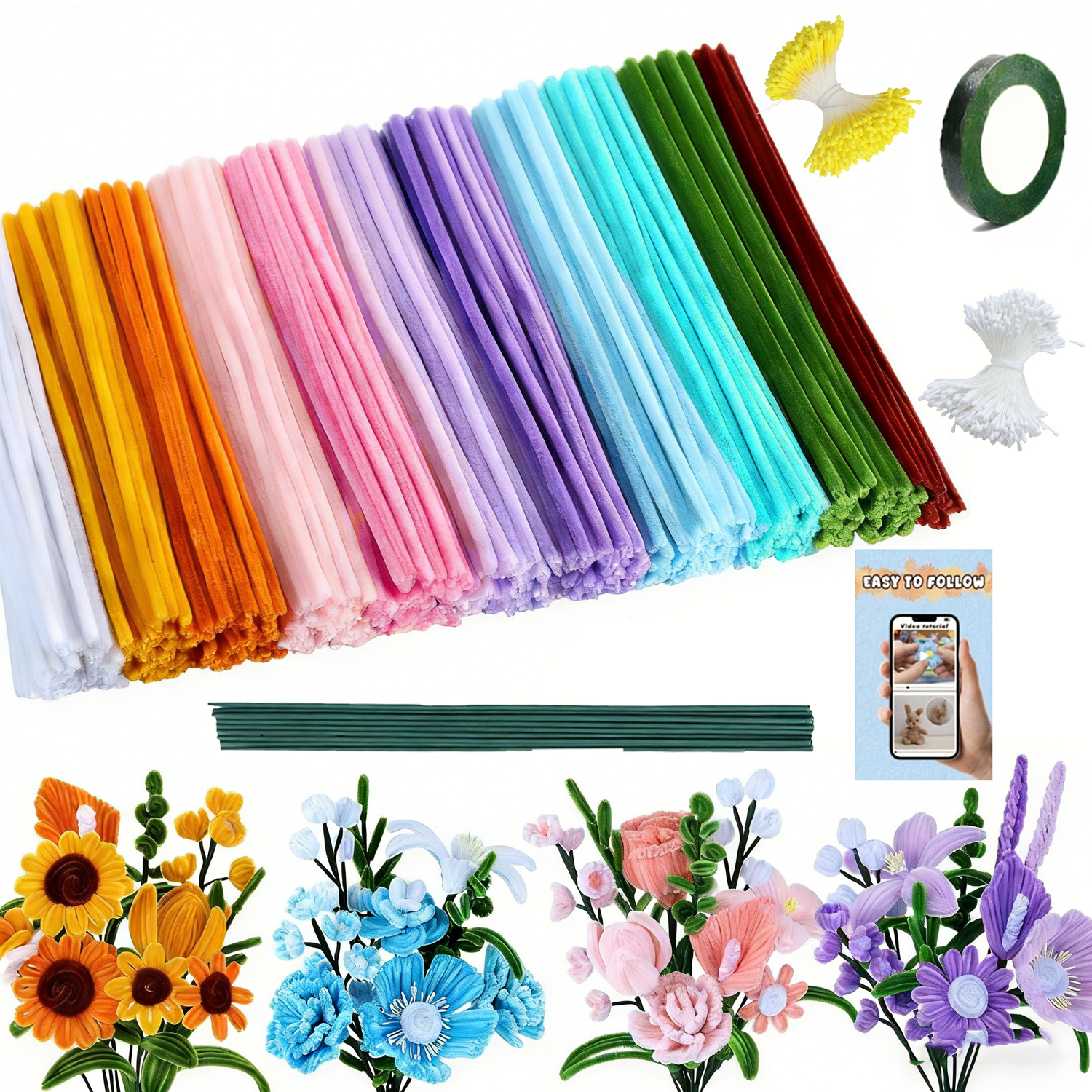 SUNNYCLUE Kit de Fleurs enPipes (155 pièce) avec Tutoriel Vidéo Tiges en Nylon Organza Ruban Chenille Idéal pour Les Projets de Loisirs Créatifs Cadeaux Originaux et Décorations de Mariage SUNNYCLUE Kit de Fleurs enPipes (155 pièce) avec Tutoriel Vidéo Tiges en Nylon Organza Ruban Chenille Idéal pour Les Projets de Loisirs Créatifs Cadeaux Originaux et Décorations de Mariage