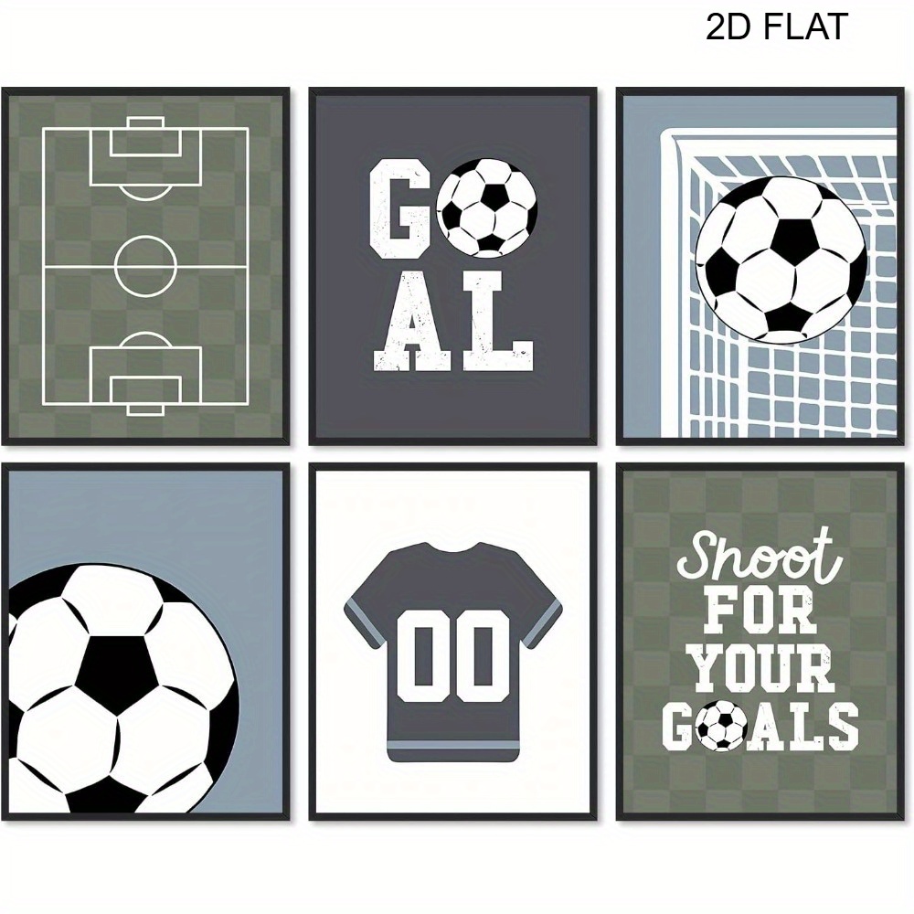 TEMU 2d Flat, 2d Flat 6pcs Soccer Wall Art Posters, Frameless 8x10 Inch. Prints Of Soccer , Balls Motivational Quotes. Decor For Bedroom, Sports Room