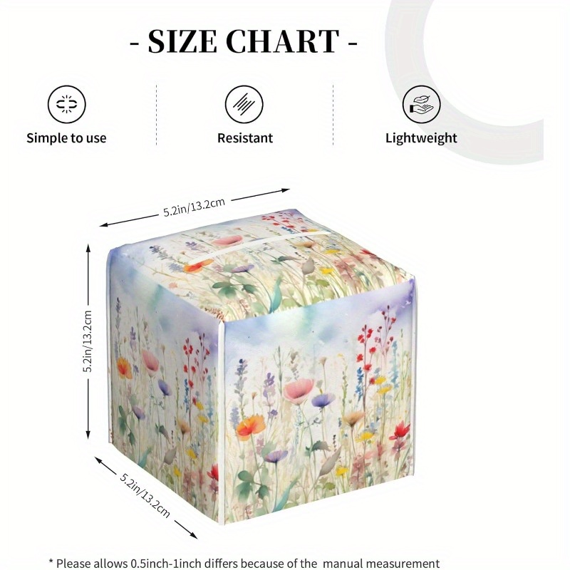 waterproof pvc leather watercolor floral tissue box cover square decorative holder with multicolor flowers fit for bathroom home car office portable tissue dispenser organizer 5 2x5 2x5 2in ideal gift for housewarming birthdays Product details 3