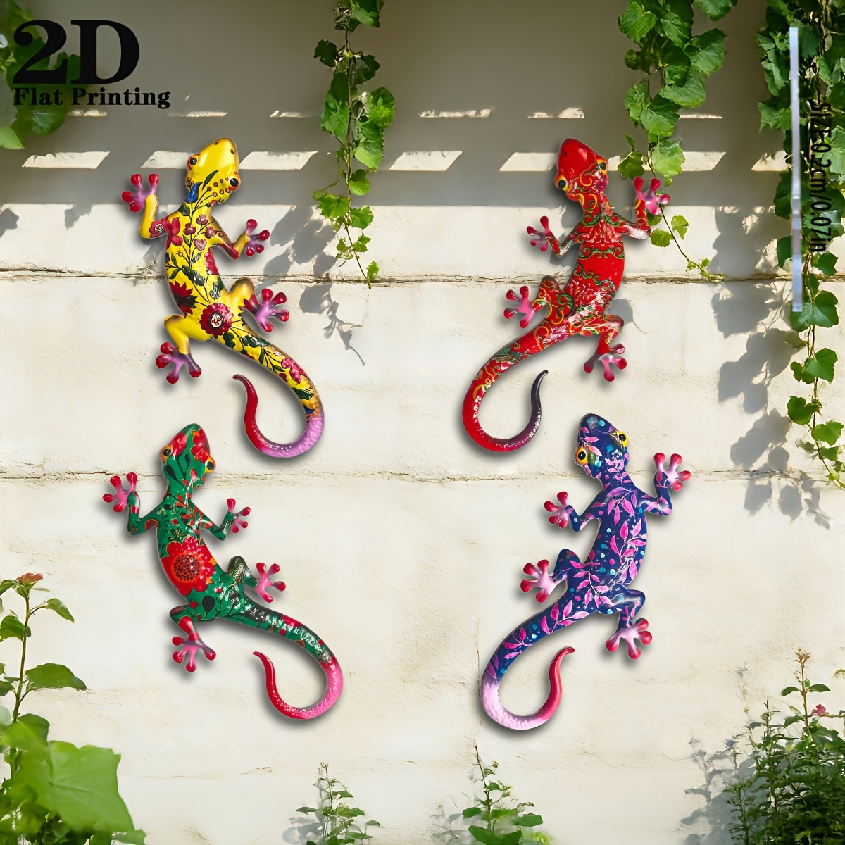 TEMU Plat 2D, Ensemble de décoration murale plat 2D en acrylique motif gecko lézard, Décoration murale d'art bohème, Convient intérieure/extérieure,