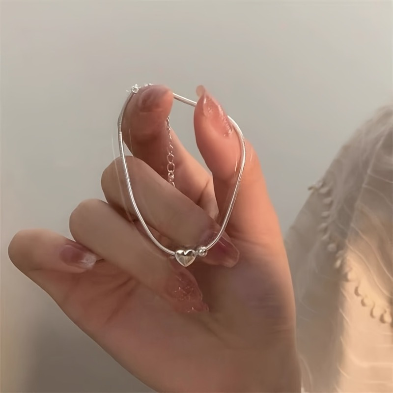 

925 Sterling Silvery Plated Heart Pendant Bracelet - The For Valentine's Day, Anniversaries And Decoration