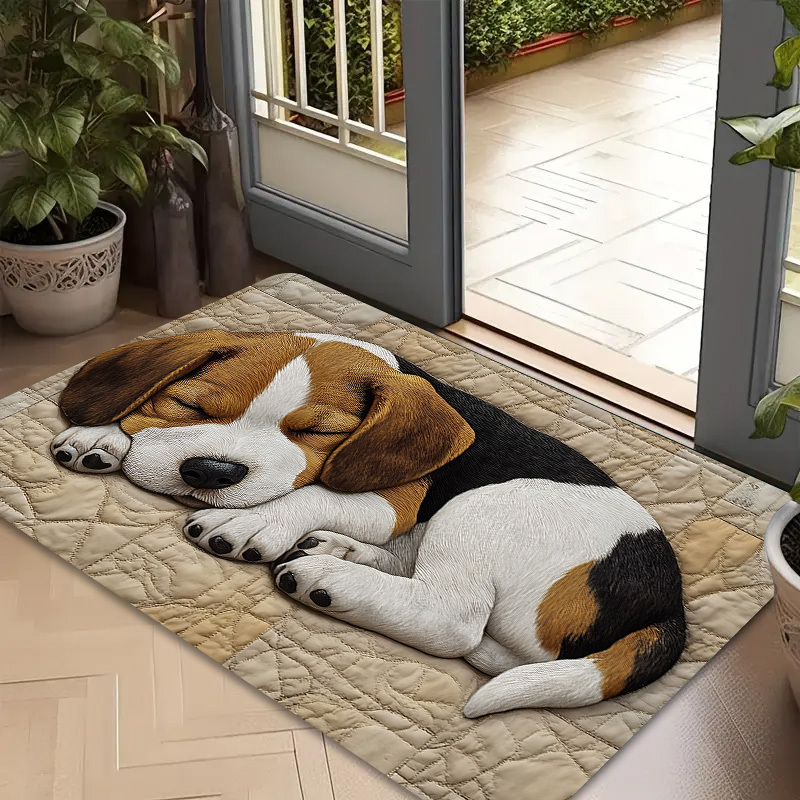 beagle puppy door mat non slip heavy duty 600gsm thick soft polyester mat with beagle dog print machine washable indoor outdoor mat for pet   bedroom living room beagle lover gift   beagle puppy lying down design plush 0 47 inch thick ideal for doorways balcony study rv laundry room and outdoor use beagle themed floor mat Product details 1