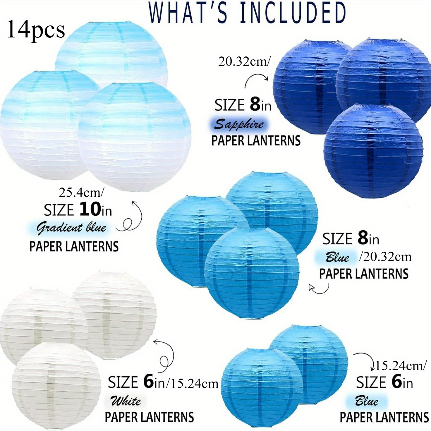 14pcs Blue Ocean-themed Wedding & Party Paper Lantern Set - Nautical Sea Theme Hanging With Marine Decorations For Showers, Parties, / Events - Easy To Hang, Durable Paper Lanterns For Ceiling & Wall