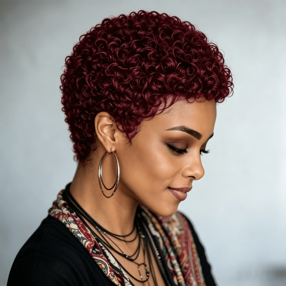 TEMU Perruque courte bouclée en cheveux humains 6 pouces 99J pour femmes, coiffure tendance