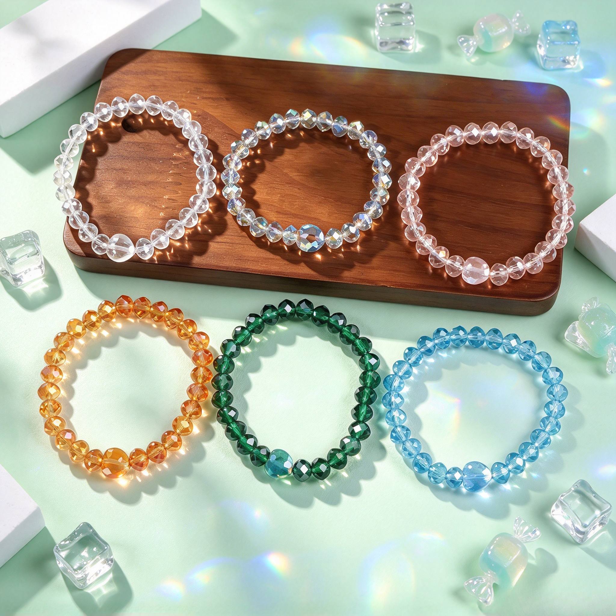 6pcs Macaron Color Faceted Stretch Bracelet Set