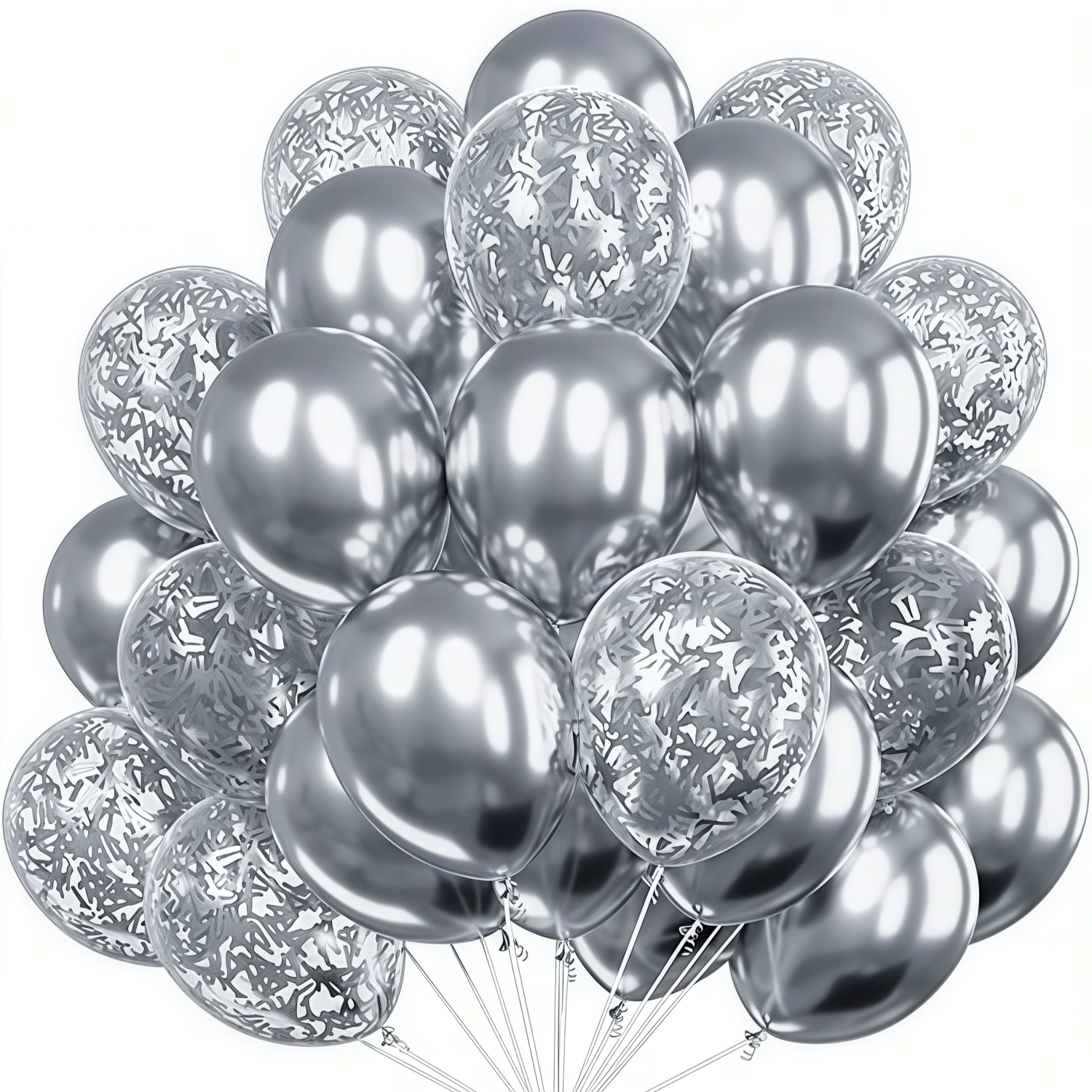Image of 28pcs Metallic Silvery Confetti Balloons Party Latex Balloons For Birthday Weddings Anniversary Valentine's Day Party Decorations, For Halloween, Christmas