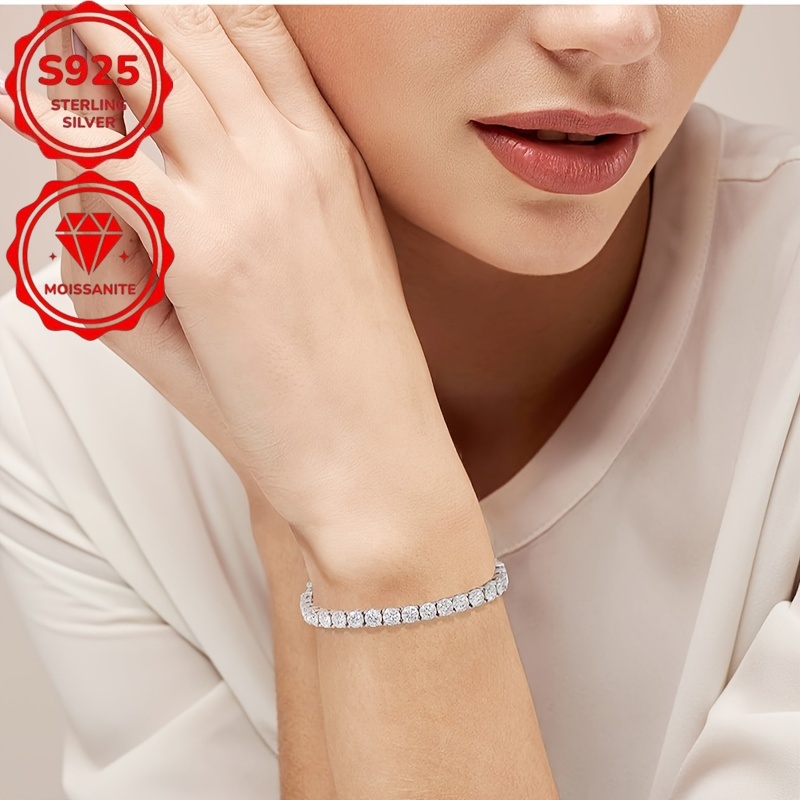 TEMU S925 925 Silvery Plated Moissanite For Men And Women, 4mm Vvs1 Round Cut Moissanite Bracelet, A Must-have For Girls, Clearance Discount, High