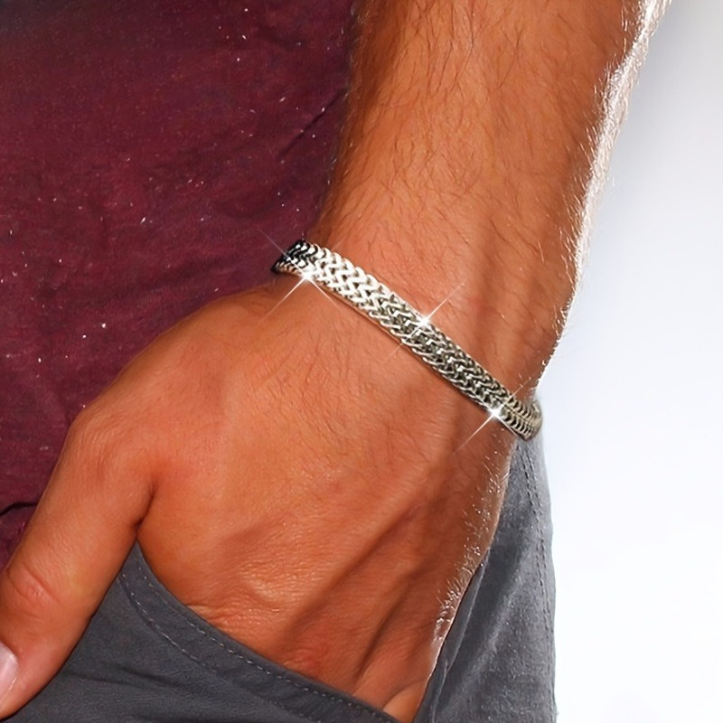 TEMU 1 bracciale facile argentato a catena piatta a forma di , braccialetto piatto a forma di , senza decorazioni - Regalo per