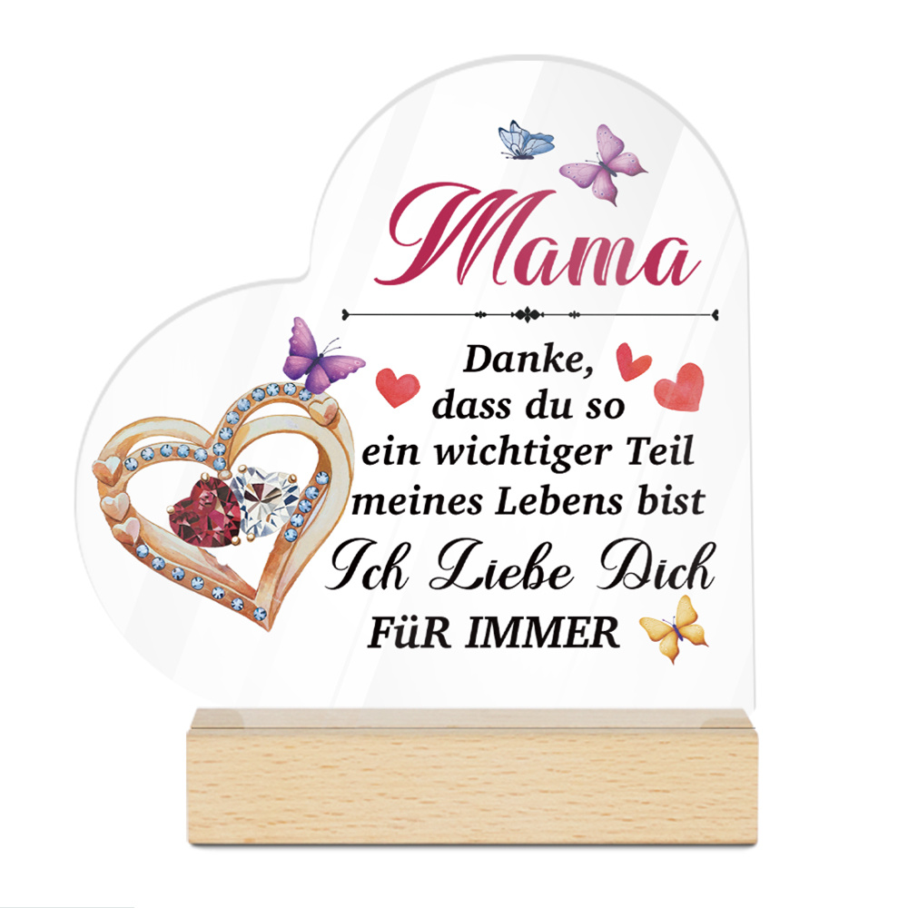 Image of [2d Flat] Putuo Decor 1pc German Heart Shaped Acrylic Sign Wooden Base Table Decor, Mama Du So Ein Wichtiger Teil Meines Lebens Bist Ich Liebe Dich Für Immer, Desktop Decoration For Home Room, Gift