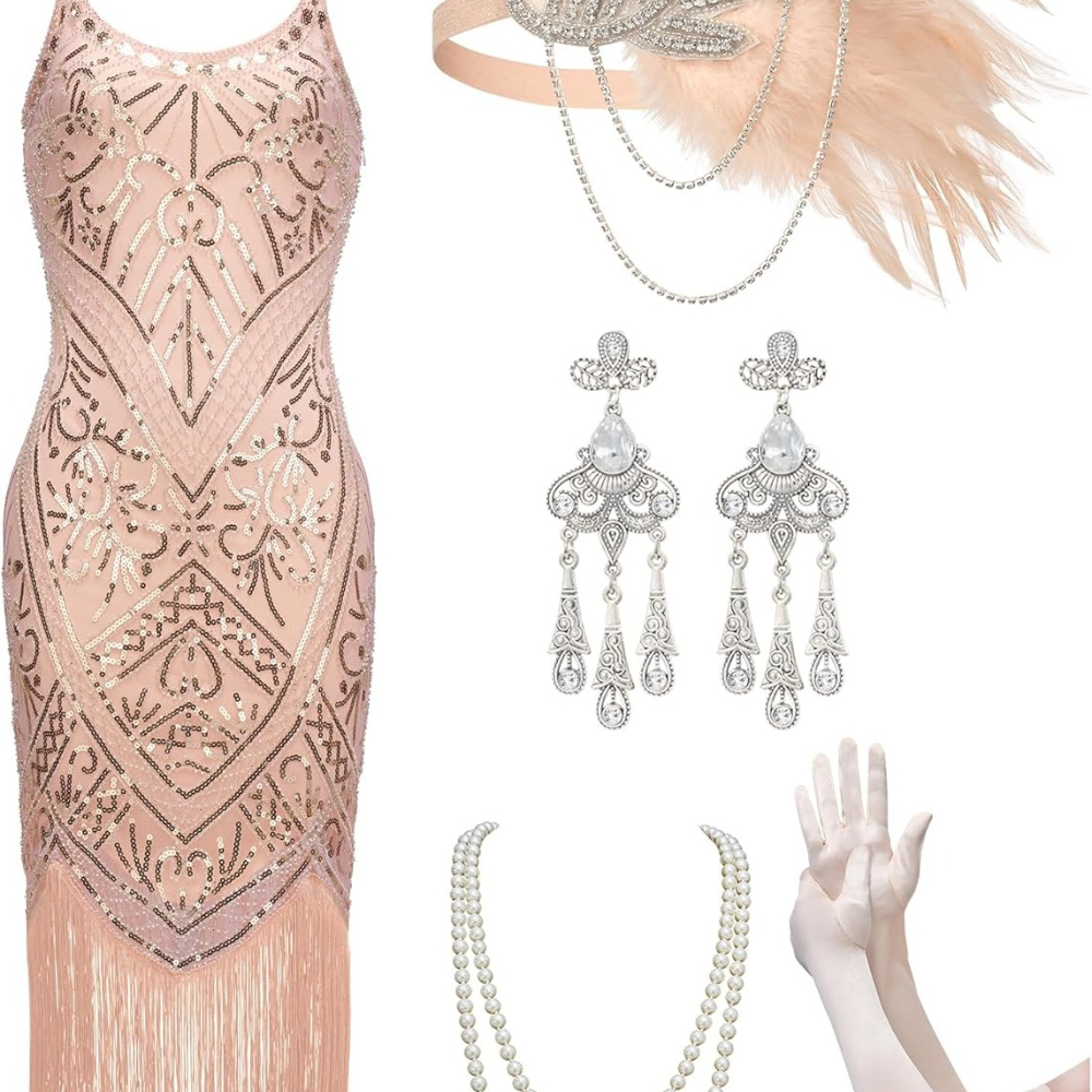 slim fit dress slacks Rose Gold Flapper Dress – Sophia's Gallery main image 1