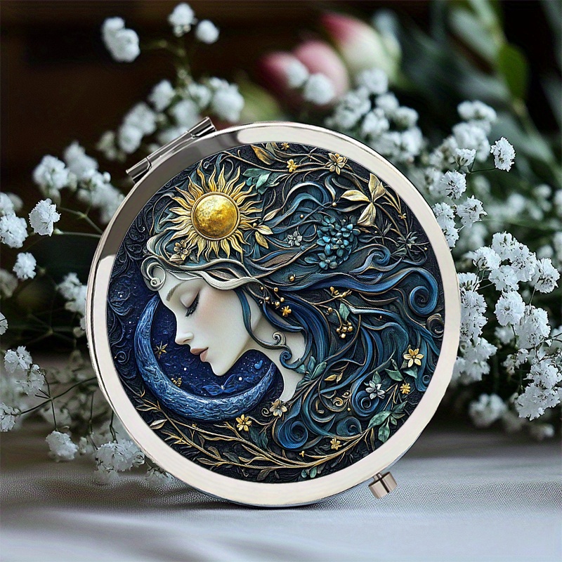 TEMU This Portable 2d Flat Handheld Folding Round Mirror, With A Celestial Goddess Design, Is An Companion For . Its Chic And Ensures That Touch-ups