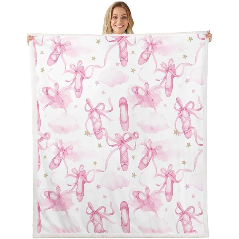 Pink Ballet Blanket Dancing Ballerinas Fleece Throw Blanket Pink Bow Tie Plush Blanket for Bed Sofa Couch fors Lace Fuzzy Blanket Adult Bedroom Decor Throw 50"x60"