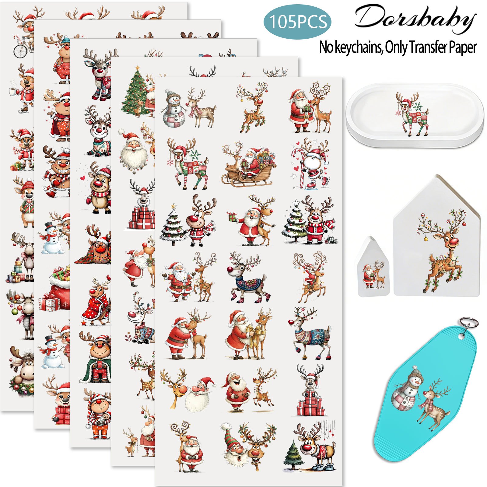 TEMU 105 Sheets Christmas Reindeer Style Uv Dtf Transfers, Decorative For Key Rings, Glass Bottles And Mirrors, Premium Finish For Home Office ( Only